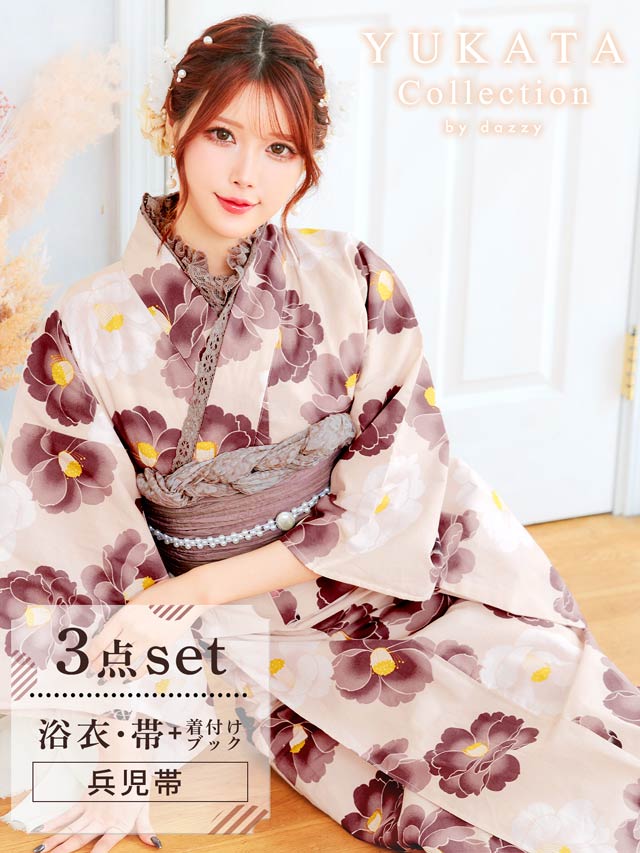 [3点SET]フェミニン椿柄浴衣【YUKATA by dazzy 2025】