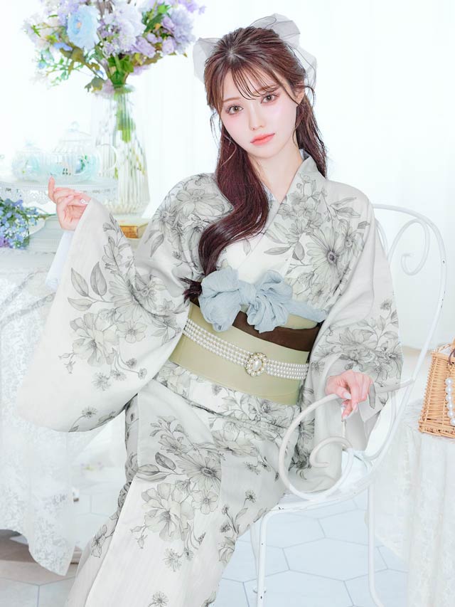 [3点SET]モダンペールフラワー柄浴衣【YUKATA by dazzy 2025】
