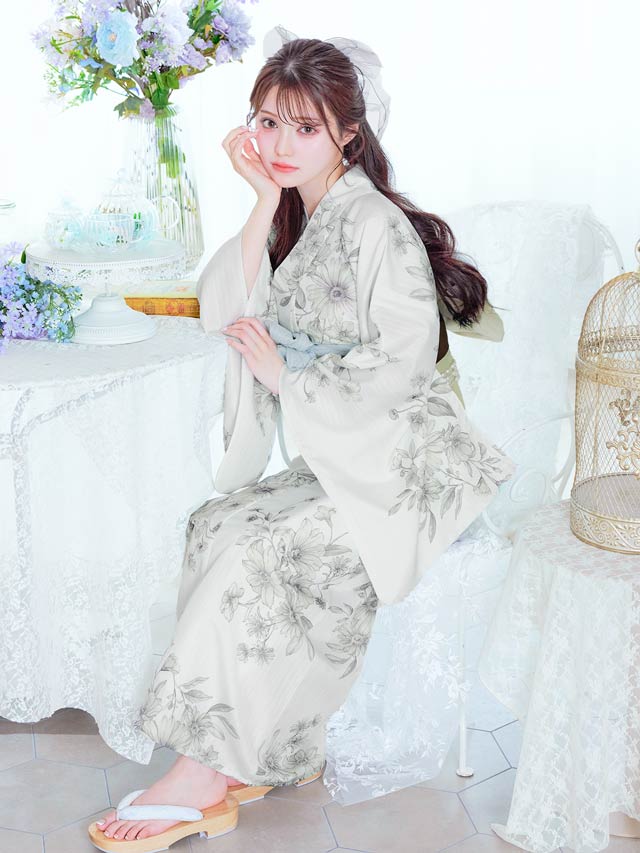 [3点SET]モダンペールフラワー柄浴衣【YUKATA by dazzy 2025】