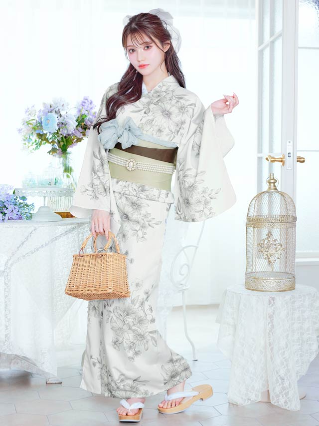 [3点SET]モダンペールフラワー柄浴衣【YUKATA by dazzy 2025】