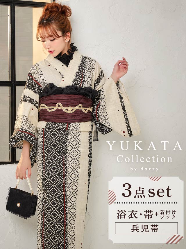 [3点SET]モノクロ七宝柄浴衣【YUKATA by dazzy 2025】