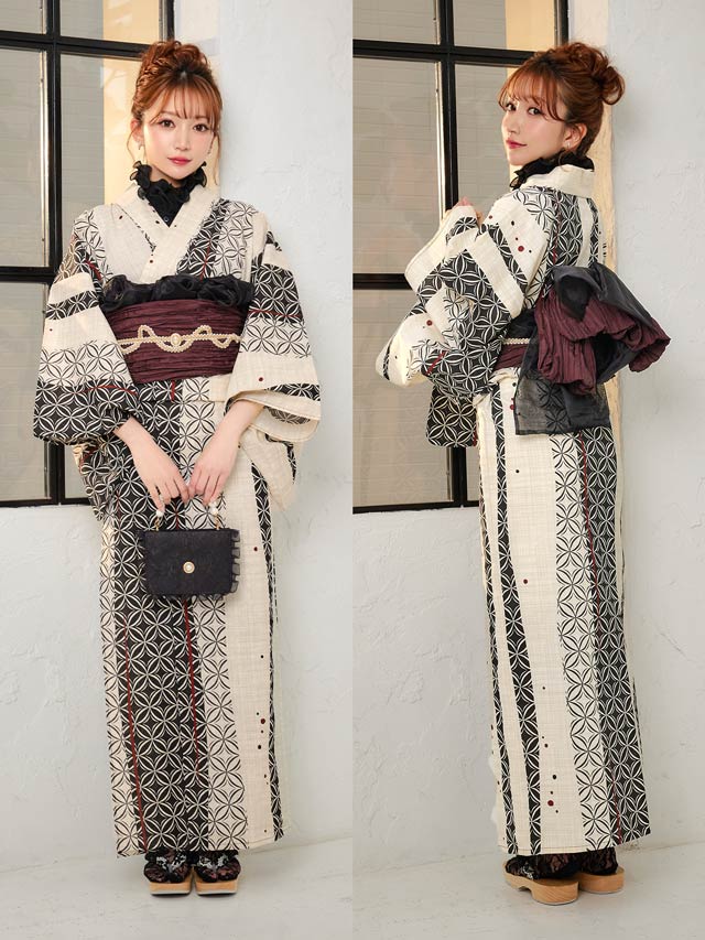 [3点SET]モノクロ七宝柄浴衣【YUKATA by dazzy 2025】