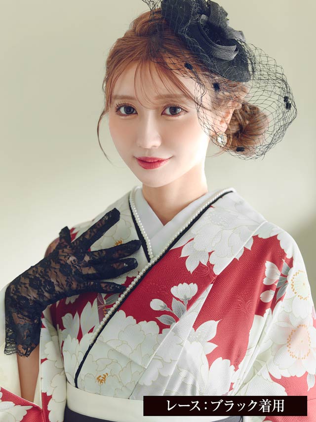 パール付きレース＆チュール重ね襟