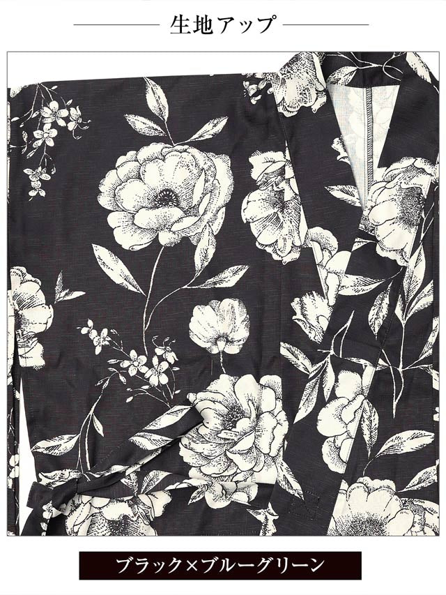 [ワンピース浴衣] 漆黒×レトロ白薔薇柄[4点SET]【YUKATA by dazzy 2025】
