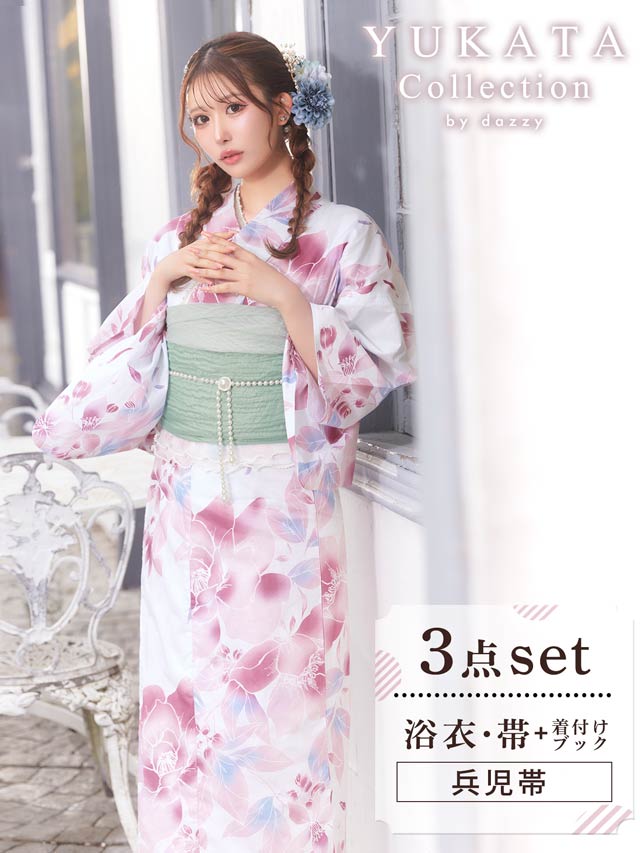 [3点SET]ニュアンス水彩薔薇柄浴衣【YUKATA by dazzy 2025】