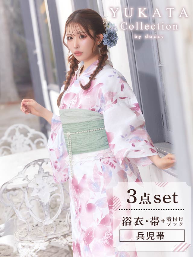 [3点SET]ニュアンス水彩薔薇柄浴衣【YUKATA by dazzy 2025】
