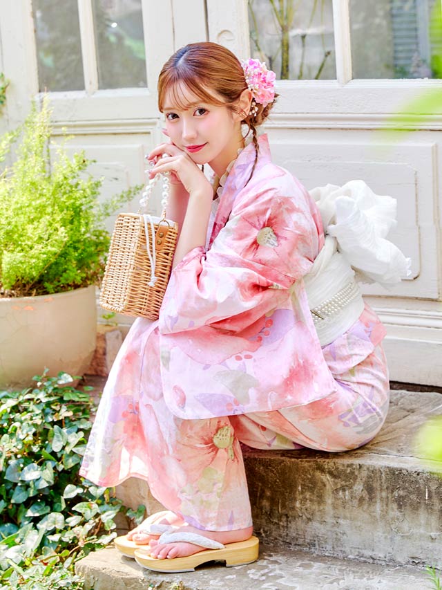 [3点SET]フェミニン水彩牡丹柄浴衣【YUKATA by dazzy 2025】