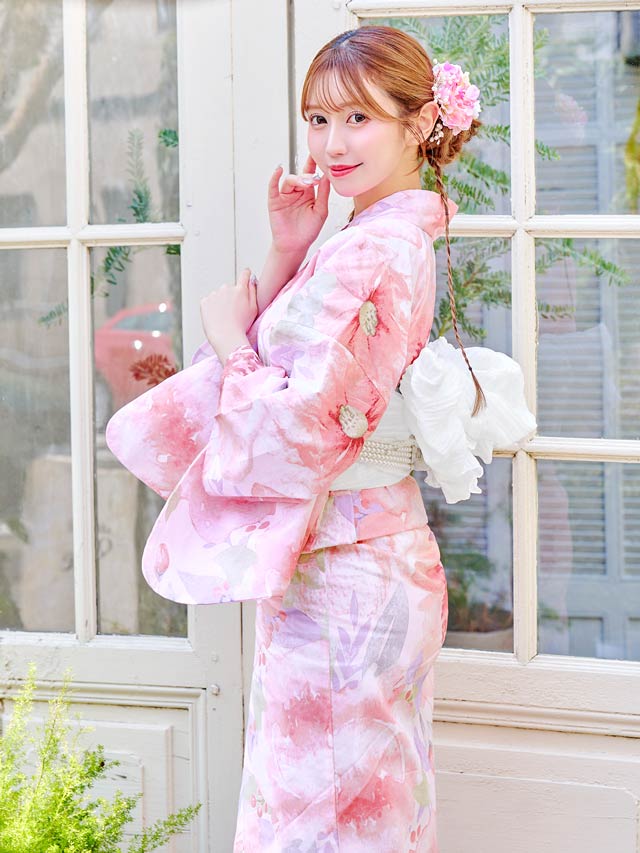 [3点SET]フェミニン水彩牡丹柄浴衣【YUKATA by dazzy 2025】