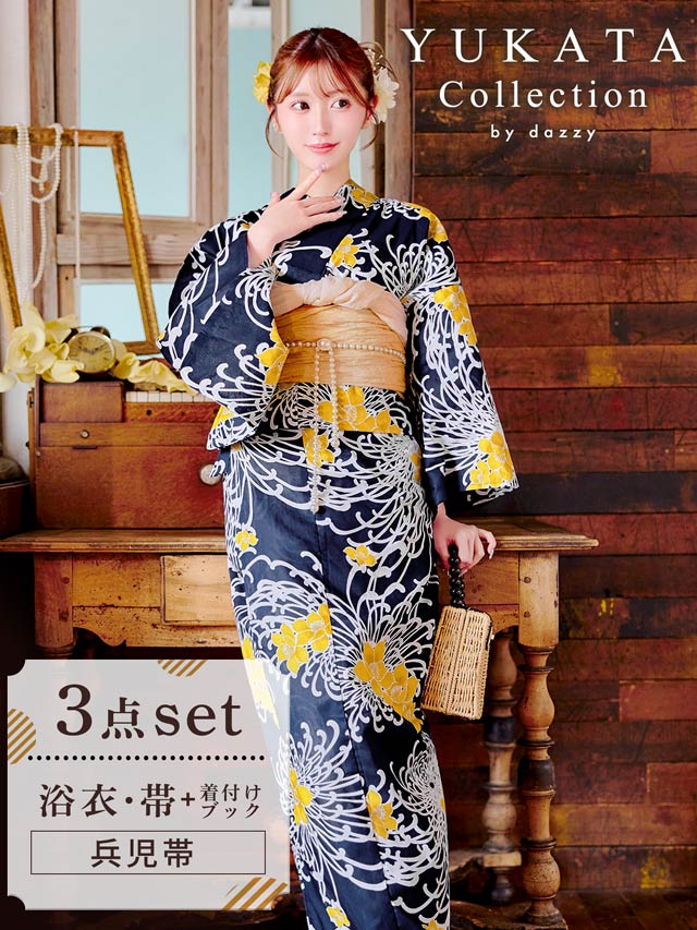 [3点SET]濃紺×乱れ菊柄浴衣【YUKATA by dazzy 2025】