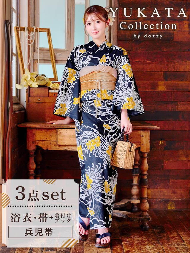 [3点SET]濃紺×乱れ菊柄浴衣【YUKATA by dazzy 2025】