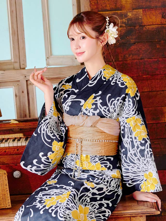 [3点SET]濃紺×乱れ菊柄浴衣【YUKATA by dazzy 2025】