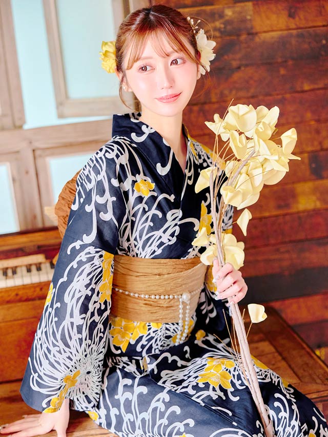 [3点SET]濃紺×乱れ菊柄浴衣【YUKATA by dazzy 2025】