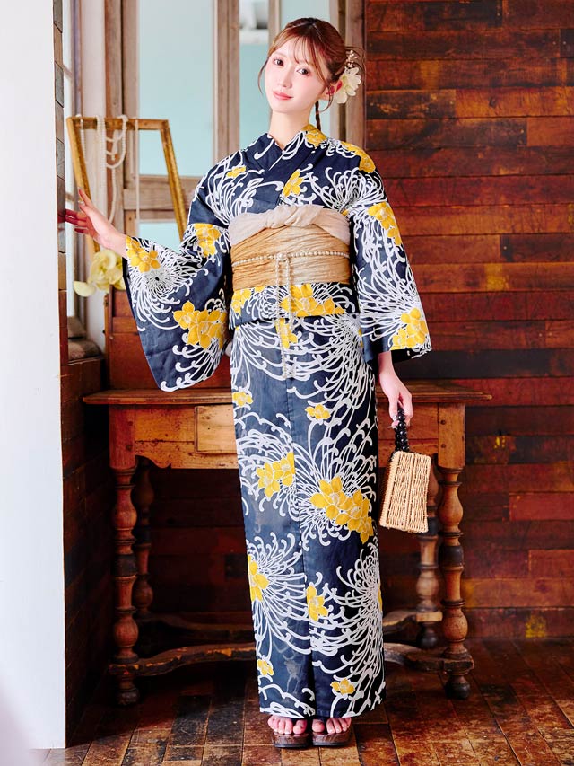 [3点SET]濃紺×乱れ菊柄浴衣【YUKATA by dazzy 2025】