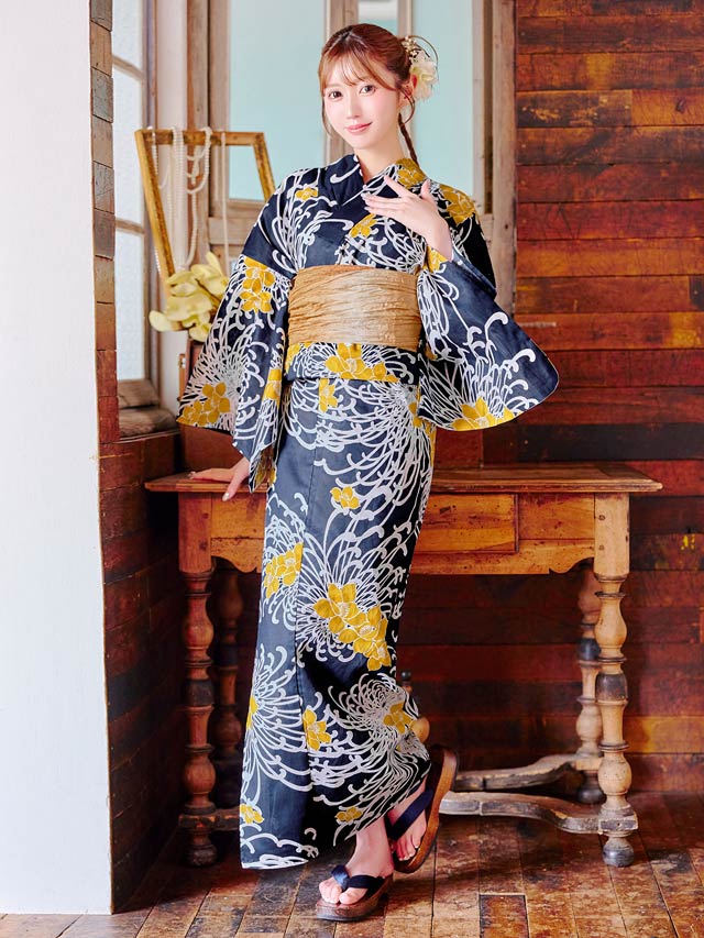 [3点SET]濃紺×乱れ菊柄浴衣【YUKATA by dazzy 2025】