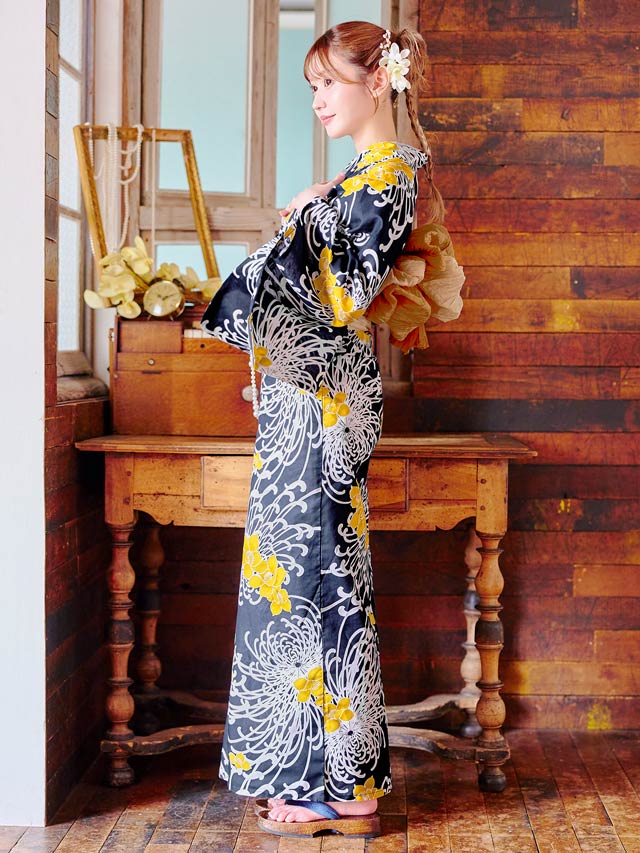 [3点SET]濃紺×乱れ菊柄浴衣【YUKATA by dazzy 2025】