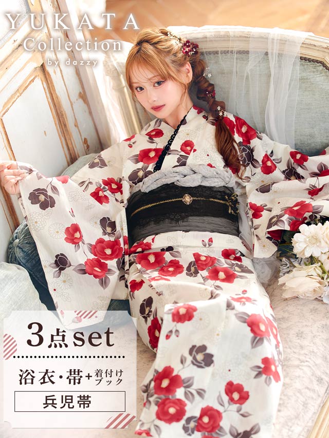 [3点SET]レトロ紅椿柄浴衣【YUKATA by dazzy 2025】