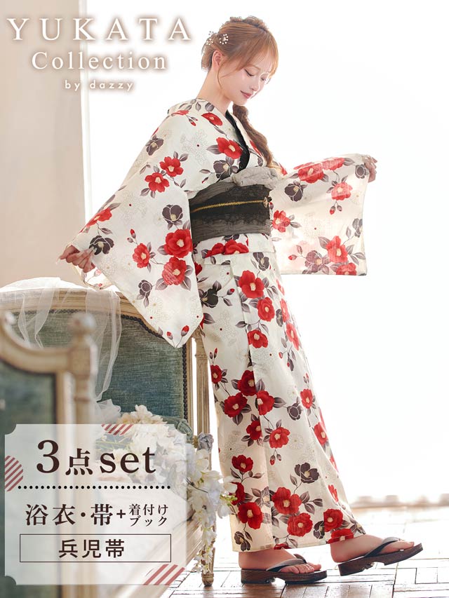 [3点SET]レトロ紅椿柄浴衣【YUKATA by dazzy 2025】