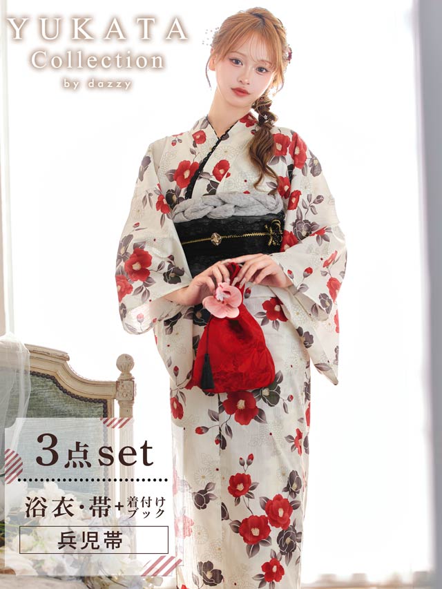 [3点SET]レトロ紅椿柄浴衣【YUKATA by dazzy 2025】