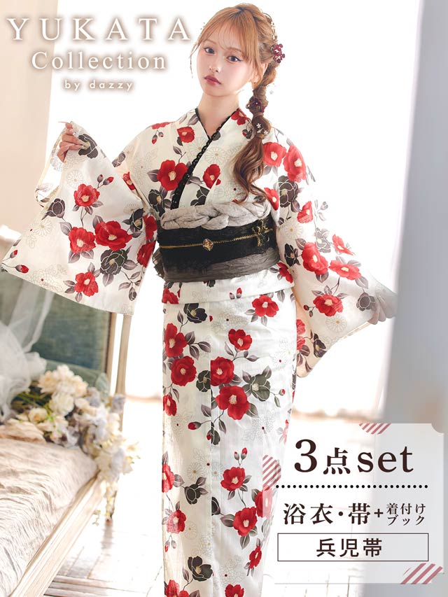 [3点SET]レトロ紅椿柄浴衣【YUKATA by dazzy 2025】