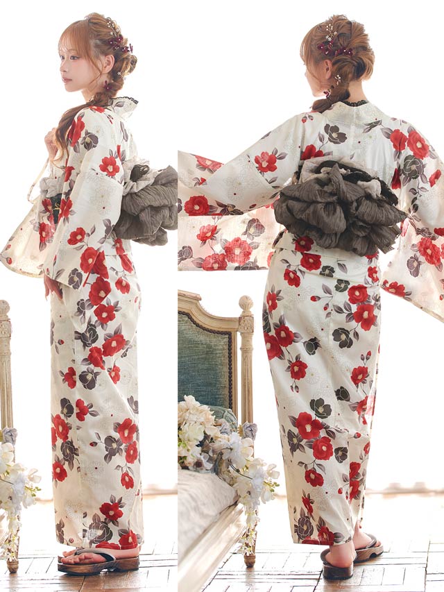 [3点SET]レトロ紅椿柄浴衣【YUKATA by dazzy 2025】