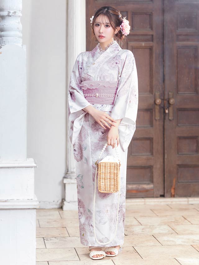 [3点SET]パステル線画八重咲薔薇柄浴衣【YUKATA by dazzy 2025】