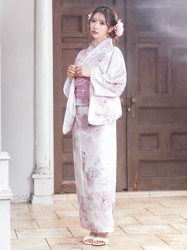 [3点SET]パステル線画八重咲薔薇柄浴衣【YUKATA by dazzy 2025】