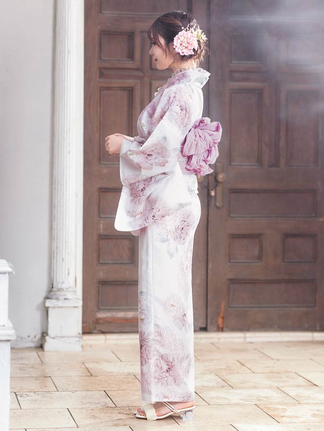 [3点SET]パステル線画八重咲薔薇柄浴衣【YUKATA by dazzy 2025】