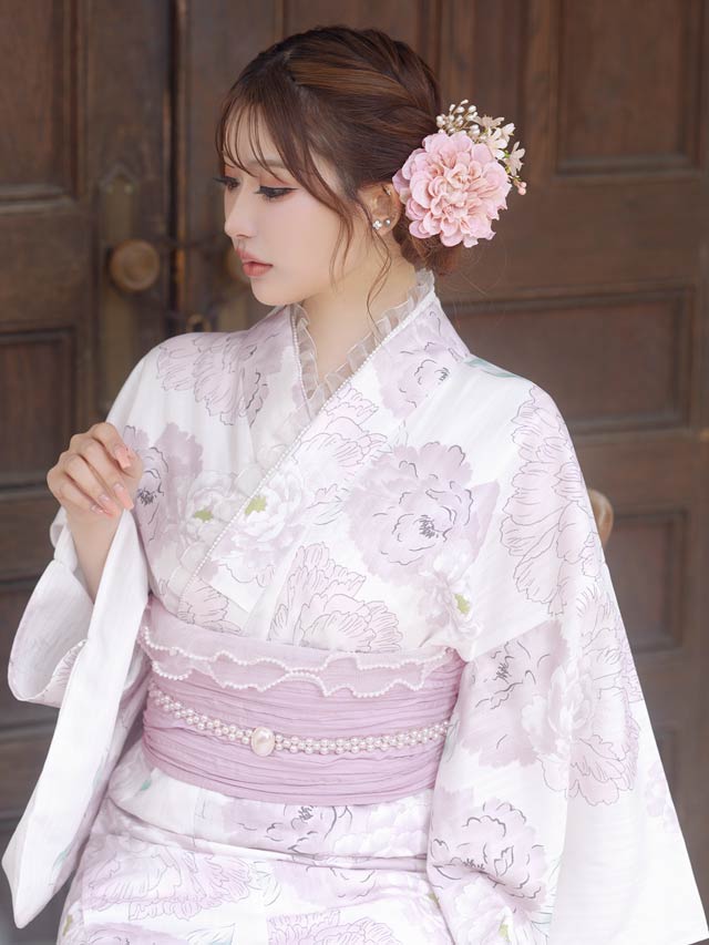 [3点SET]パステル線画八重咲薔薇柄浴衣【YUKATA by dazzy 2025】