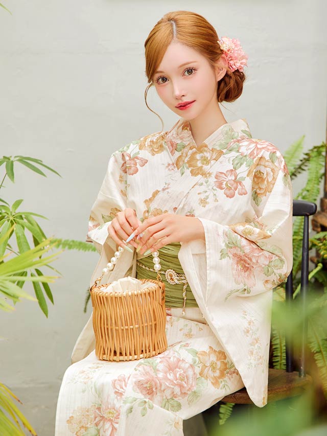 [3点SET]パステル二色薔薇柄浴衣【YUKATA by dazzy 2025】