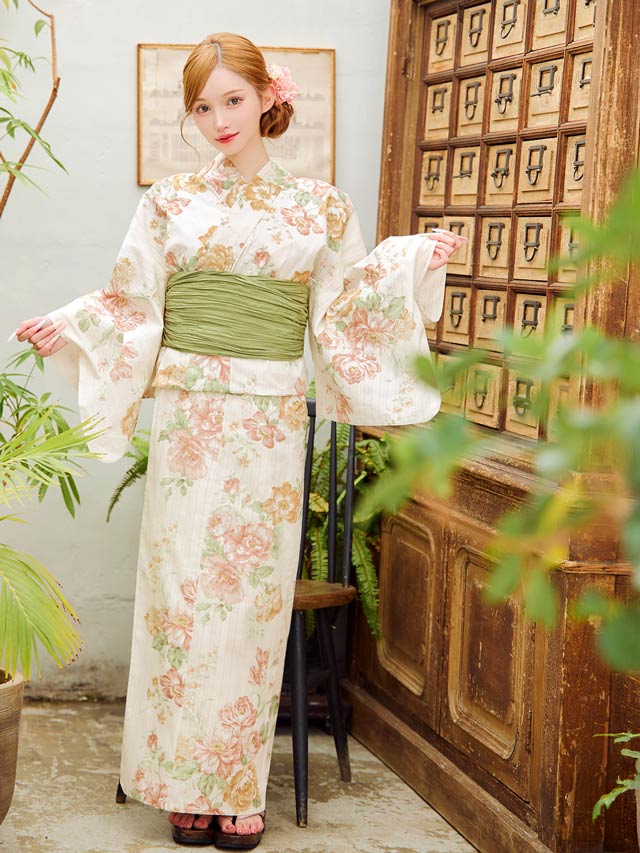 [3点SET]パステル二色薔薇柄浴衣【YUKATA by dazzy 2025】