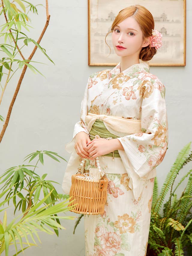 [3点SET]パステル二色薔薇柄浴衣【YUKATA by dazzy 2025】