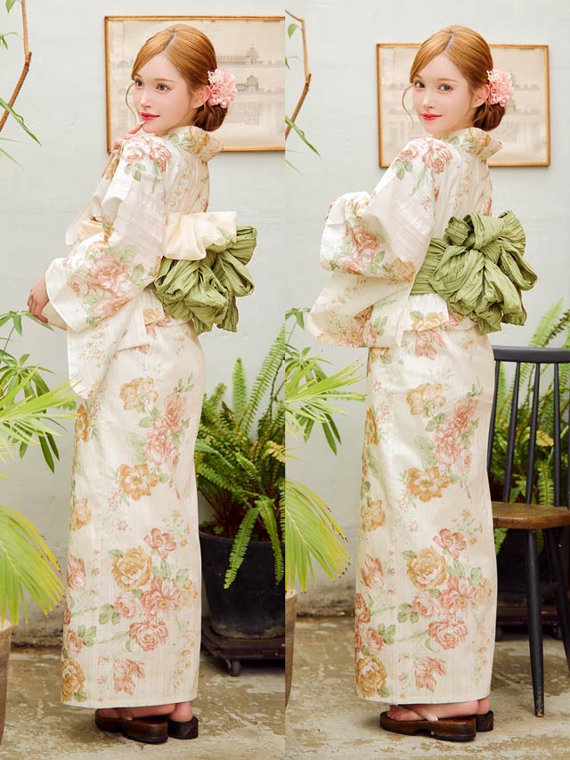 [3点SET]パステル二色薔薇柄浴衣【YUKATA by dazzy 2025】