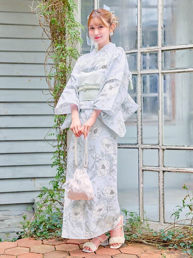 [3点SET]パステル線画アネモネ柄浴衣【YUKATA by dazzy 2025】