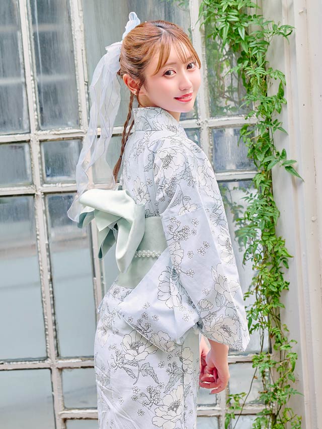 [3点SET]パステル線画アネモネ柄浴衣【YUKATA by dazzy 2025】