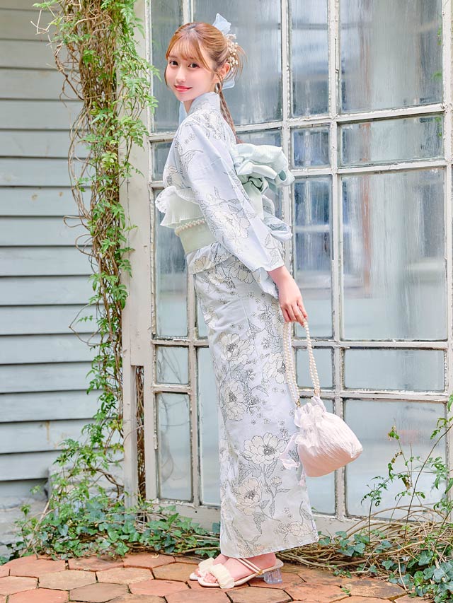 [3点SET]パステル線画アネモネ柄浴衣【YUKATA by dazzy 2025】