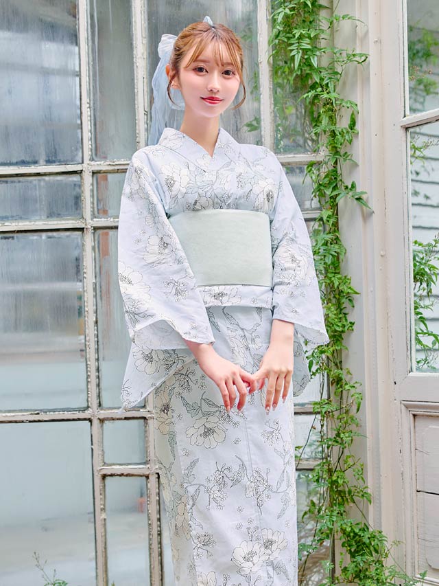 [3点SET]パステル線画アネモネ柄浴衣【YUKATA by dazzy 2025】