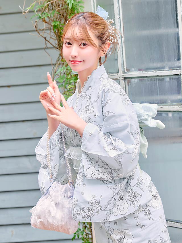 [3点SET]パステル線画アネモネ柄浴衣【YUKATA by dazzy 2025】