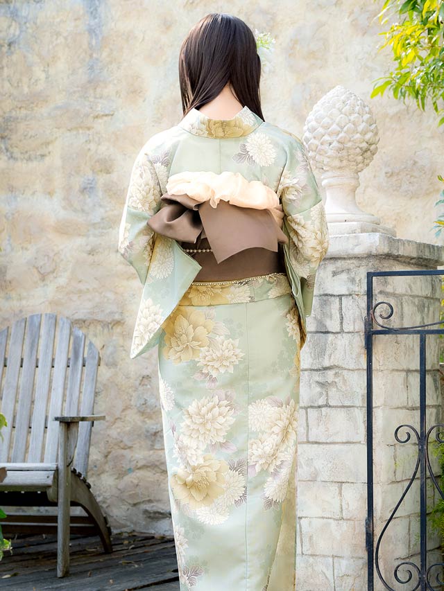 [3点SET]薄荷色牡丹柄浴衣【YUKATA by dazzy 2025】