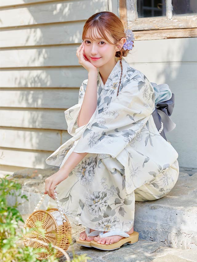 [3点SET]古典天竺牡丹柄浴衣【YUKATA by dazzy 2025】