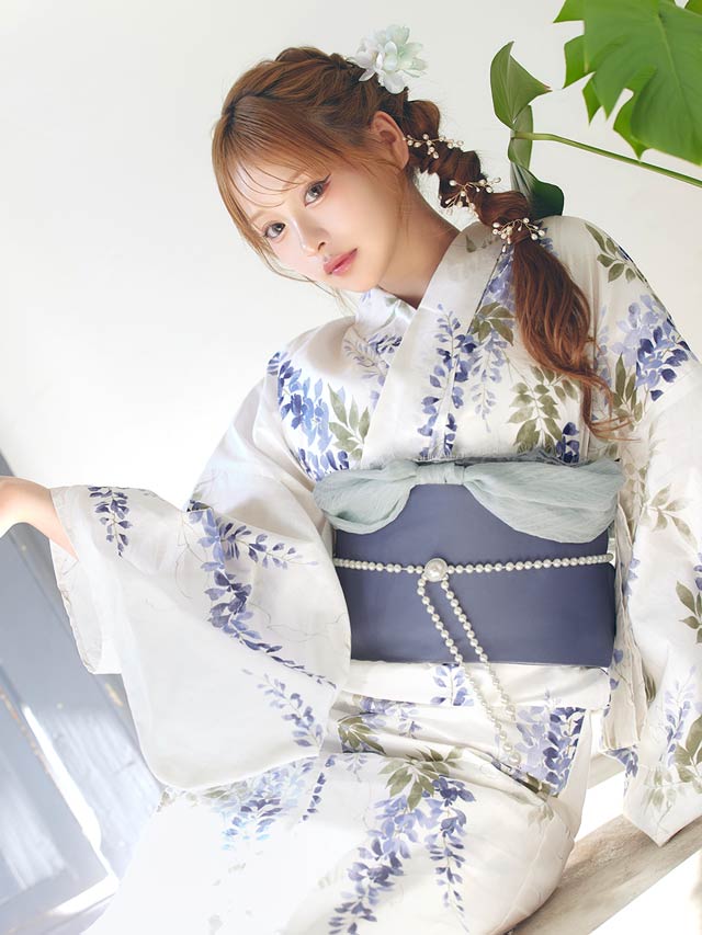 [3点SET]白地×青藤柄柄浴衣【YUKATA by dazzy 2025】
