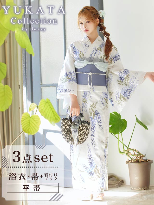 [3点SET]白地×青藤柄柄浴衣【YUKATA by dazzy 2025】
