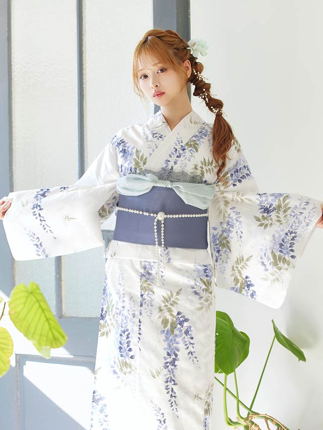 [3点SET]白地×青藤柄柄浴衣【YUKATA by dazzy 2025】