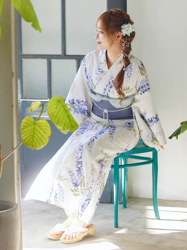[3点SET]白地×青藤柄柄浴衣【YUKATA by dazzy 2025】