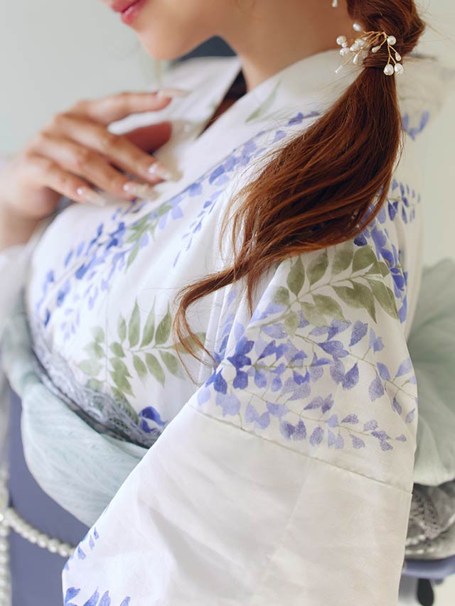 [3点SET]白地×青藤柄柄浴衣【YUKATA by dazzy 2025】