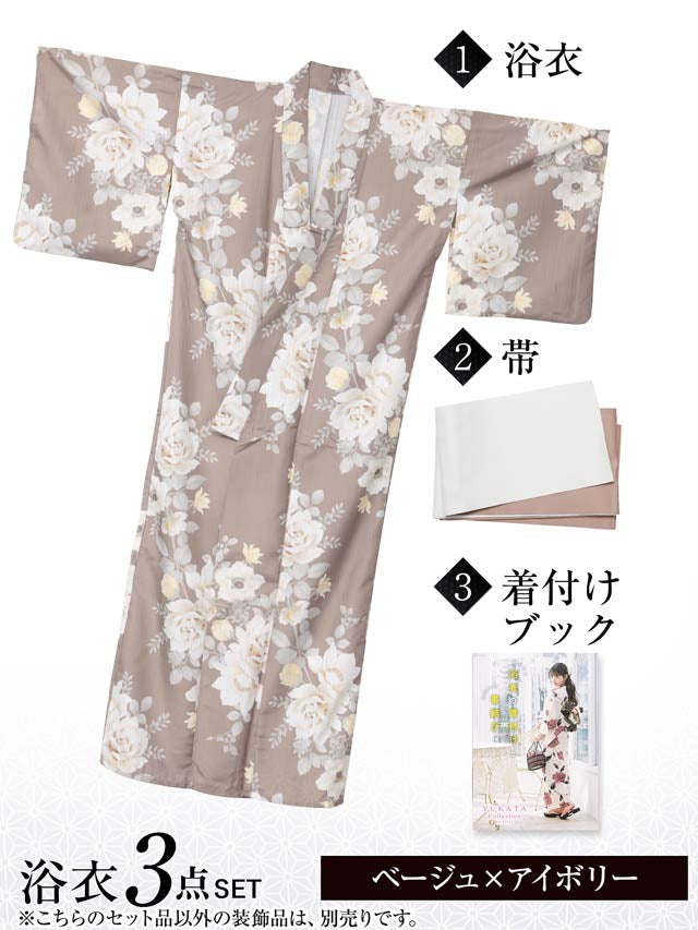 [3点SET]ダスティー白薔薇牡丹柄浴衣【YUKATA by dazzy 2025】