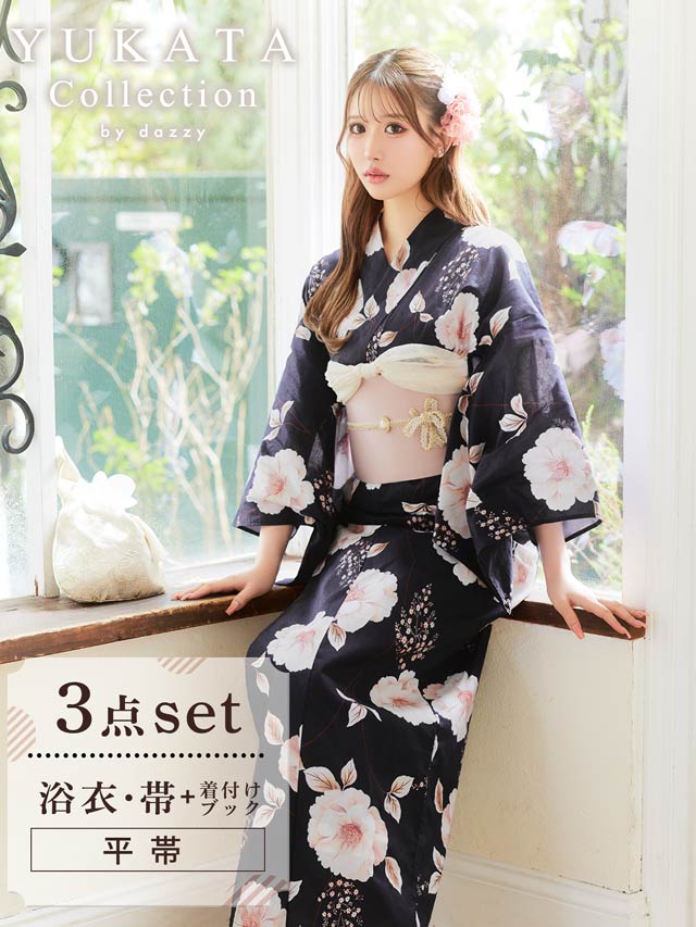 [3点SET]濃紺クリスマスローズ柄浴衣【YUKATA by dazzy 2025】
