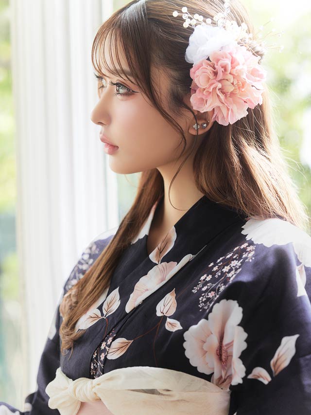 [3点SET]濃紺クリスマスローズ柄浴衣【YUKATA by dazzy 2025】