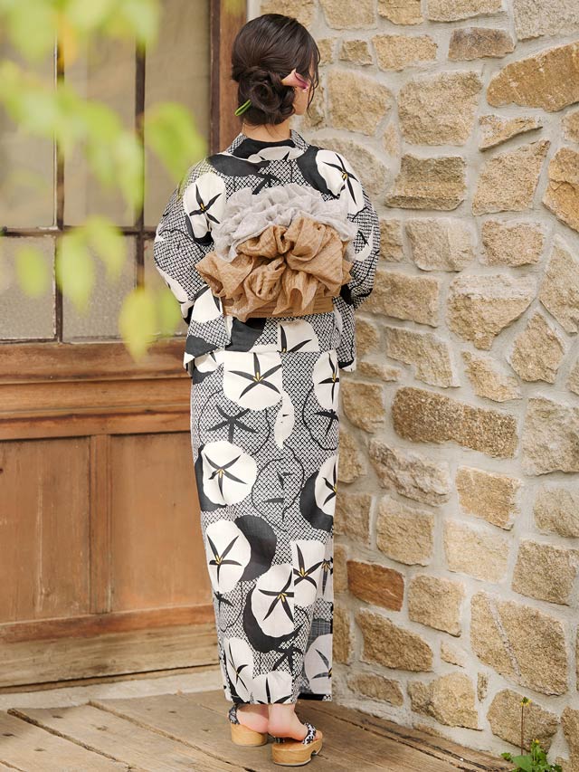 [3点SET]モノトーンレトロ朝顔柄浴衣【YUKATA by dazzy 2025】