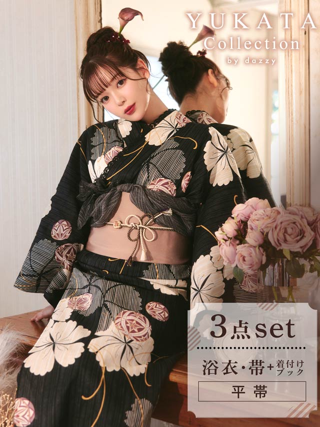 [3点SET]黒撫子×手鞠柄浴衣【YUKATA by dazzy 2025】