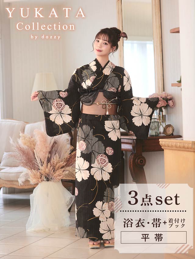 [3点SET]黒撫子×手鞠柄浴衣【YUKATA by dazzy 2025】